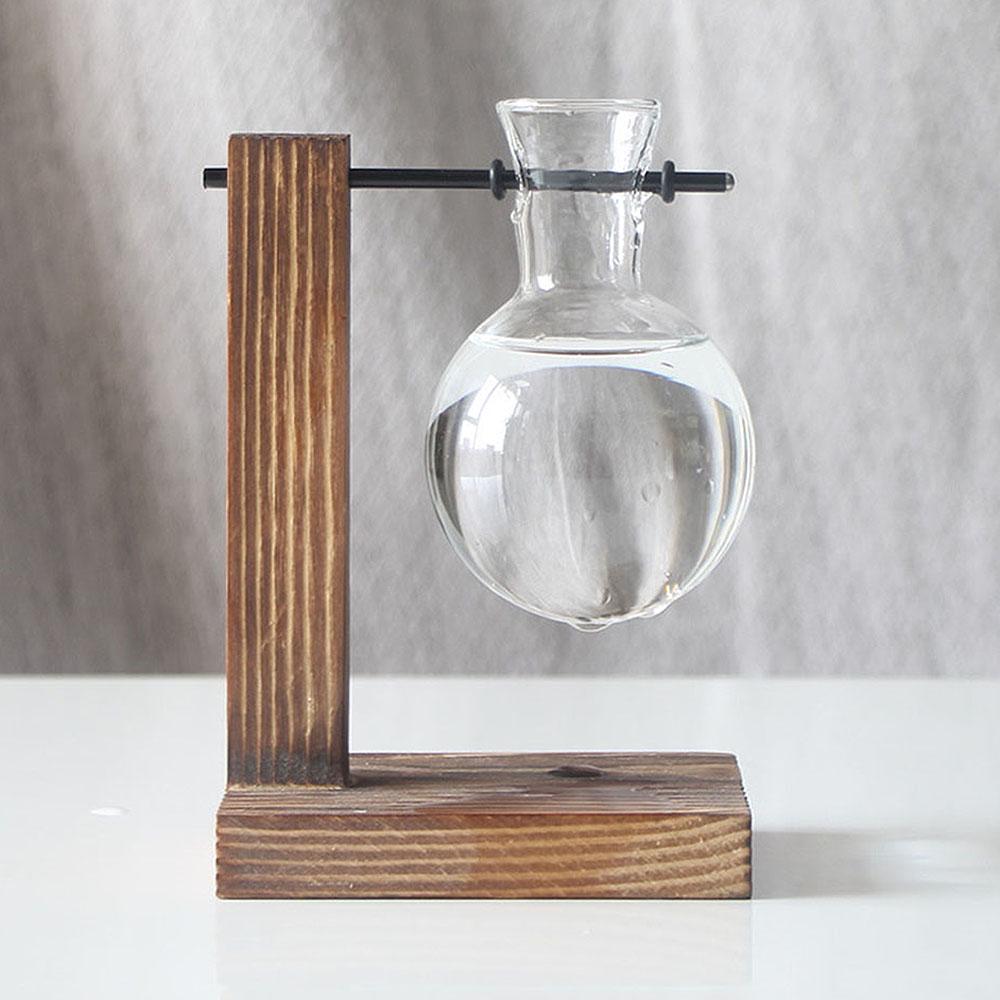 Hydroponic Vase with Wooden Stand Retro Glass Bulb Plant Propagation Station for Home Decoration 1 Container