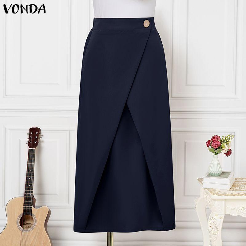 VONDA Elegant Women Back Elastic Front Cross Casual Long Skirts