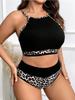Zweiteilige Übergrößen-Badeanzüge Damen Strand-Bikini-Set Leopardendruck Sexy Damen-Bikinis Bademode