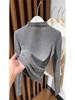 Women's Black Thermal Fleece Slimming Long-Sleeve Top with Half-High Neck - Stylish Base Layer for Autumn/Winter