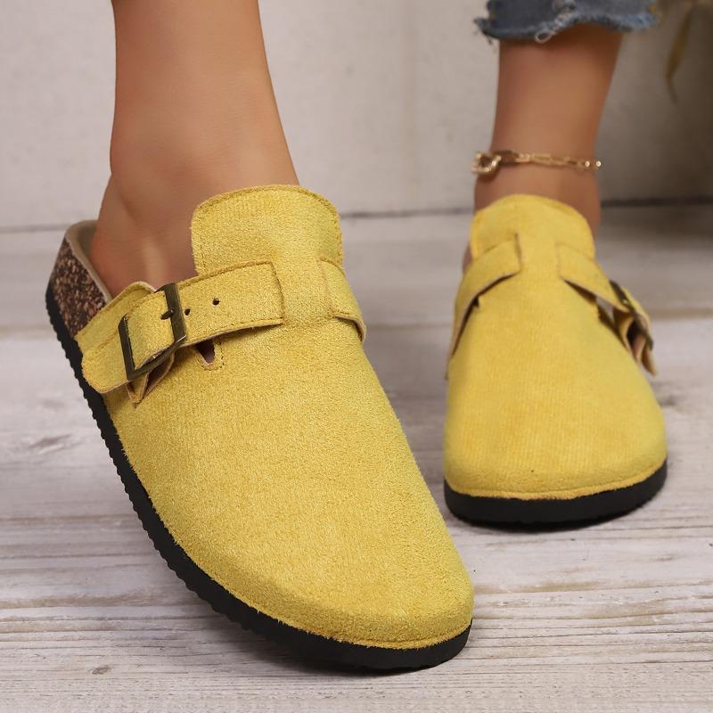 Pantoufles à bout fermé pour femmes, largeur large, sandales compensées à boucle plateforme, sandales d'extérieur décontractées en cuir pour femmes