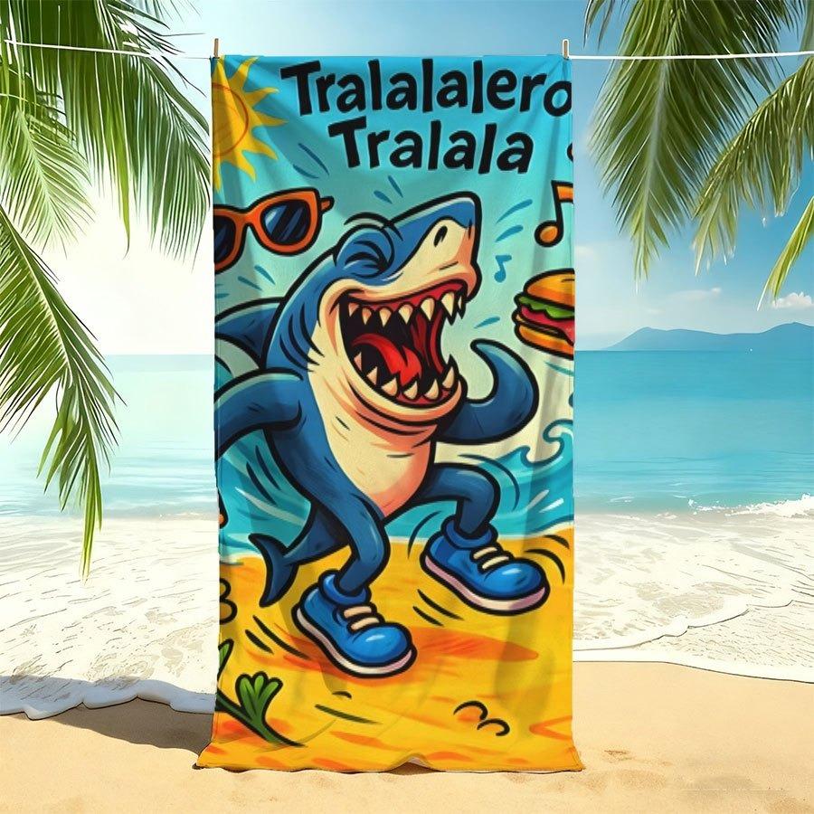 Tralalero Cartoon Shark Beach Towel Party Theme Sunglasses Burger Design for Pool Beach Camping Cruise Summer Essential Gift