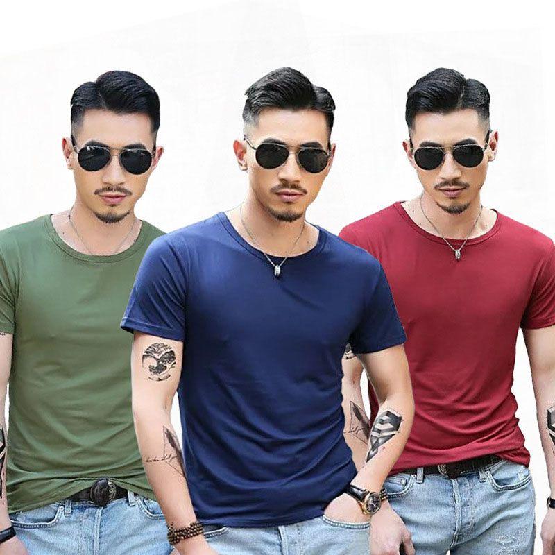 Men's Summer Casual Fashion Solid Color O-neck T-shirt With Short Sleeves