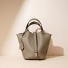 Top-layer Cowhide Basket Bag, Genuine Leather Handbag for Women, High-end Design, Large Capacity Tote Bag, Bucket Bag