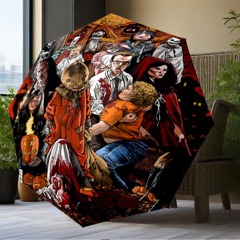 Horror Movie Characters Umbrella Folding umbrella, automatic umbrella 8-Frame for Travel, camping Use Gift for Halloween Christmas