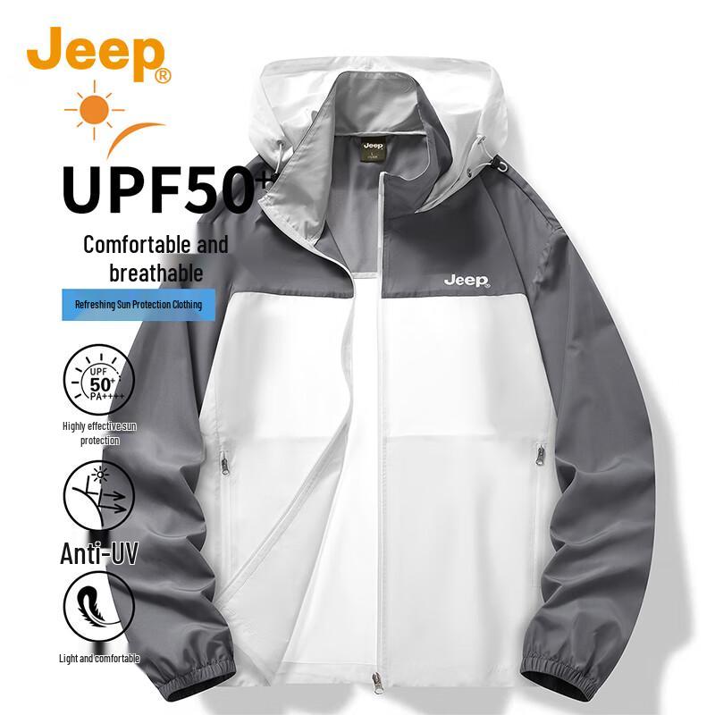 JEEP Men s UPF50+ UV Protection Hooded Sun Jacket with Mosquito Repellent L