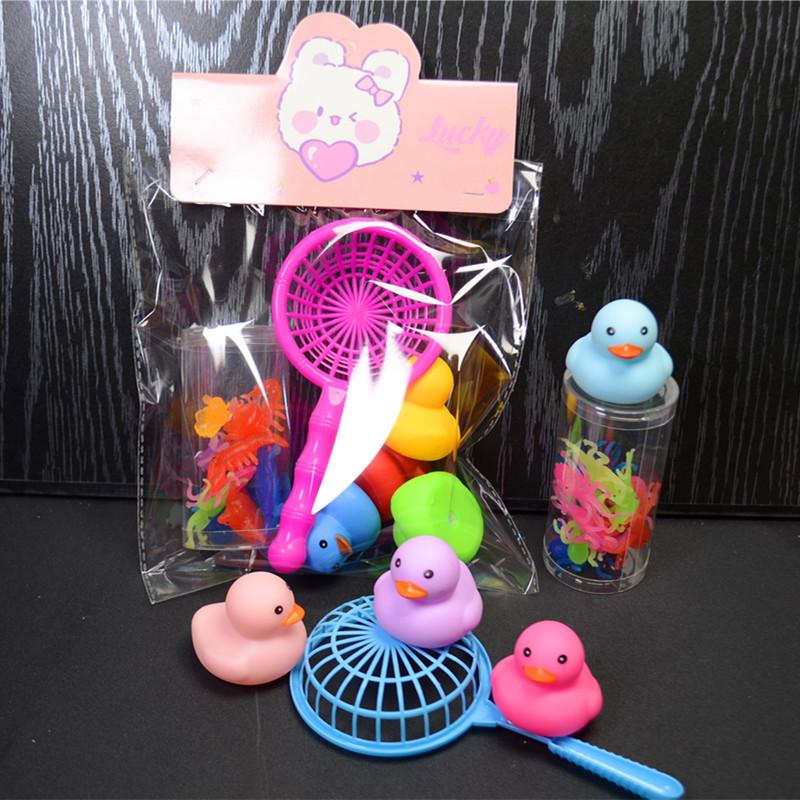 Baby Bath Toys: Squeeze & Squawk Yellow Duck with Net and Soft Marine Animal Set