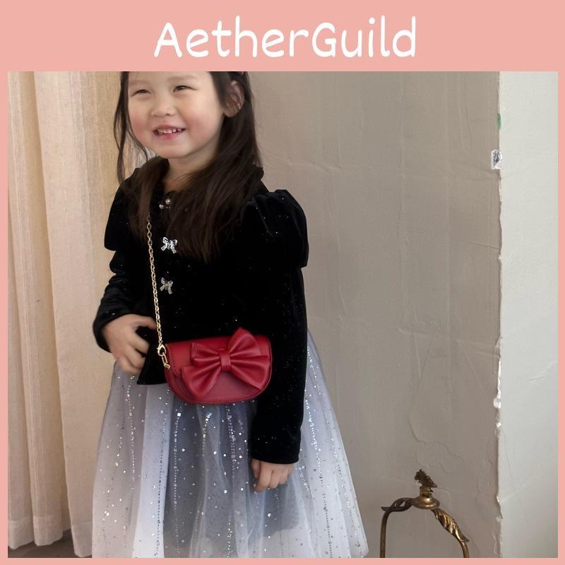 Bow Cute Decoration Solid Color Children Shoulder Chain Bag For Outings Casual