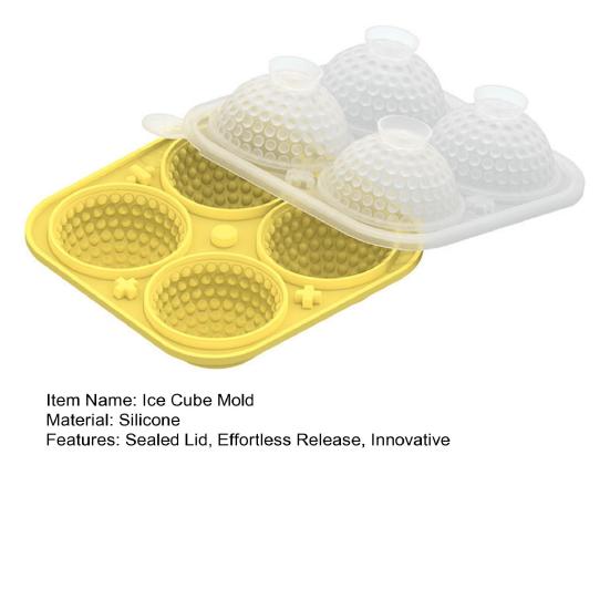Golf Ball Ice Cube Tray with Funnel 4-Cavity Silicone Mold for Large Sphere Ice Easy-Release Leak-Proof Food-Grade Ice Cube Maker for Home Bar