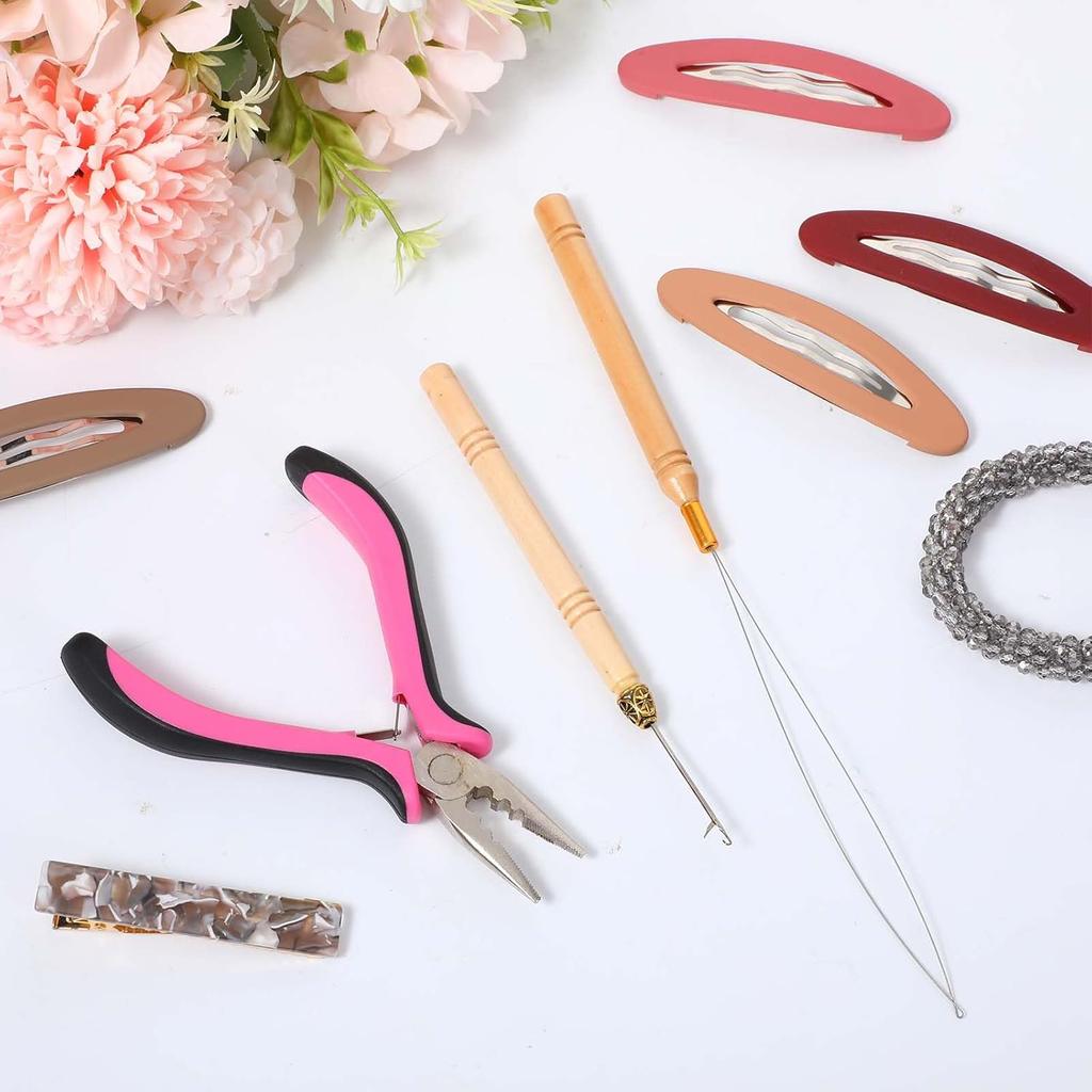 Hair Extension Tools Kit, 3 Pcs Microlinks Beads Tools Pliers Loop Needle Pulling Hook Tool 3-Hole Micro Links Hair Extensions Kit for Micro and Nano