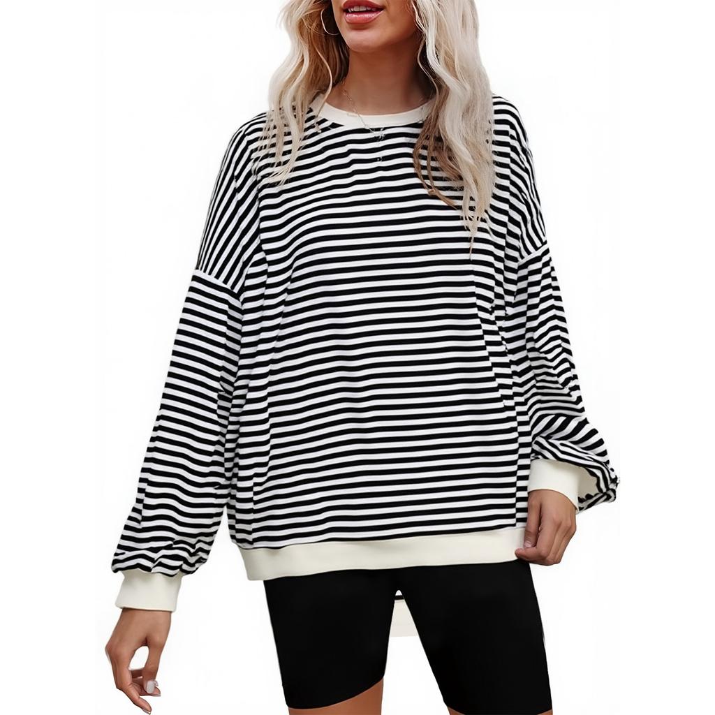 Women's Fashionable Casual Long Sleeved Loose Striped Top