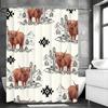 Western Desert Cow Cactus Geometric Pattern Shower Curtain, Bathroom Decorative Shower Curtain, Waterproof Shower Curtain with H