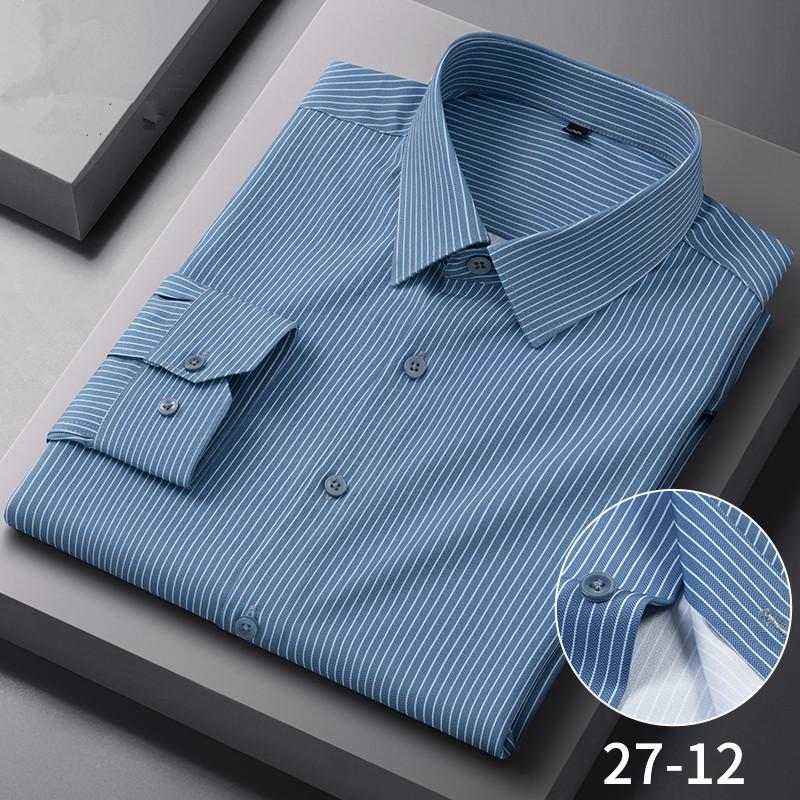 New Anti-Wrinkle Mens Plaid Stripe Shirts Autumn Spring Long Sleeve Thin Non-ironing Smooth Business Daily Social Man Clothing