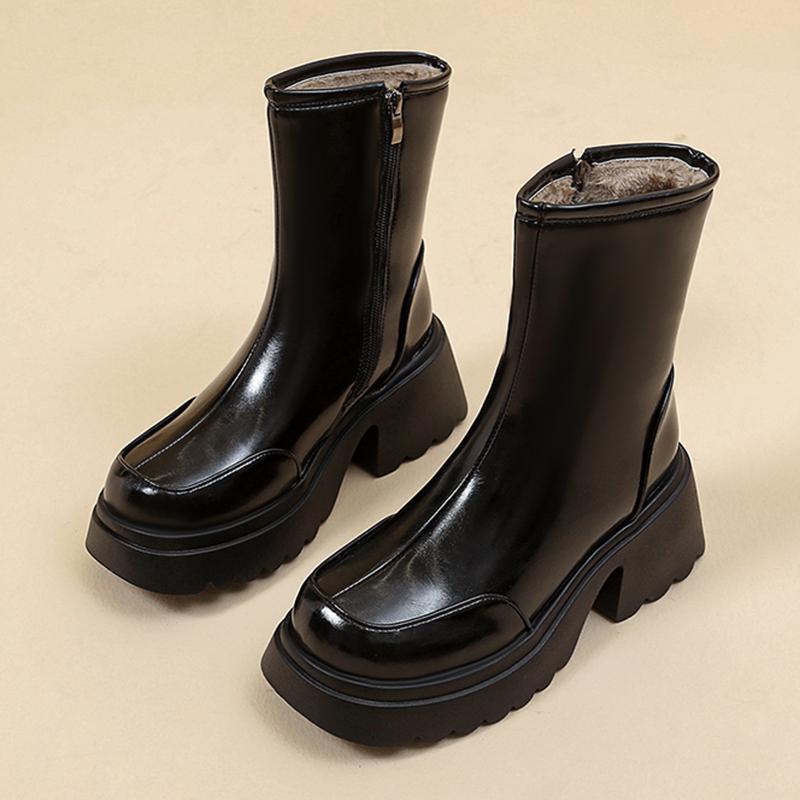 Plateau Damen Stiefeletten Hohe Absätze Lederschuhe Frau 2025 Trend Winter Designer Marke Gemütlich Warm Punk Motorradstiefel Femme