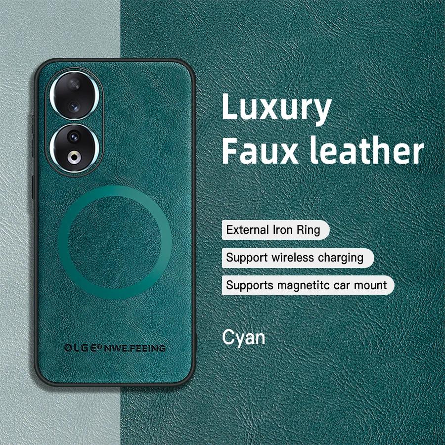 

Для Honor 90 90 Pro 90 Lite Чехол из ПУ кожи с магнитным кольцом, мягкими краями, защитой от падений и отпечатков пальцев For Honor 90 циан