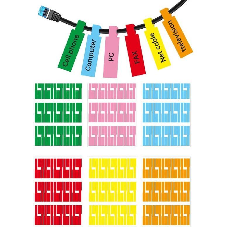 180 PCS Cable Labels for Management, Cord Tags for Electronics, Self Adhesive 6 Colors Waterproof Cable Identification Tags for Office Work School