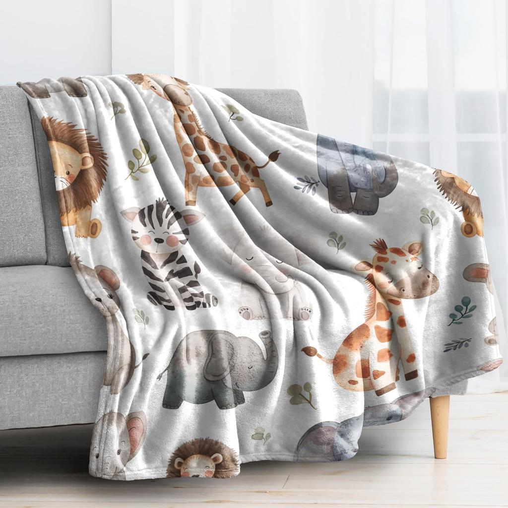Cartoon Lion Elephant Animal Digitalprinted Polyester Velvet Flannel Cover Blanket Fleece Soft Sofa Cover Blankets for Beds