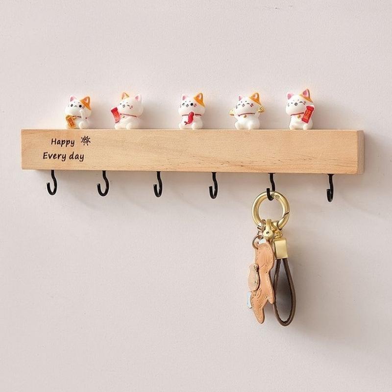 Natural Rustic Wooden Key Holder Wall Mount 6 Durable Hooks Top Shelf for Hallway Entry Home Organization
