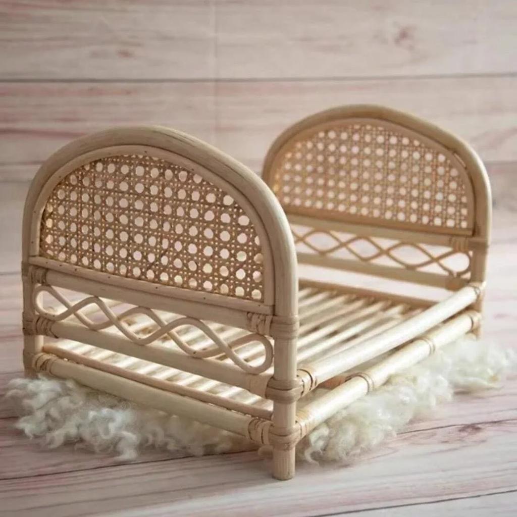 Wooden Bed Photo Vintage Rattan Posing Bed Background Photo Props Fotografia Handmade Bed Baby Shoot Accessories Infant Boy Girl