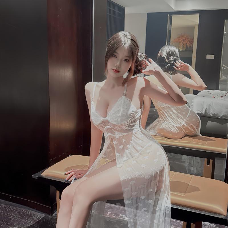 European and American Sheer Lace Nightgown Lingerie Dress - Women's Sexy Stage Uniform Nightwear