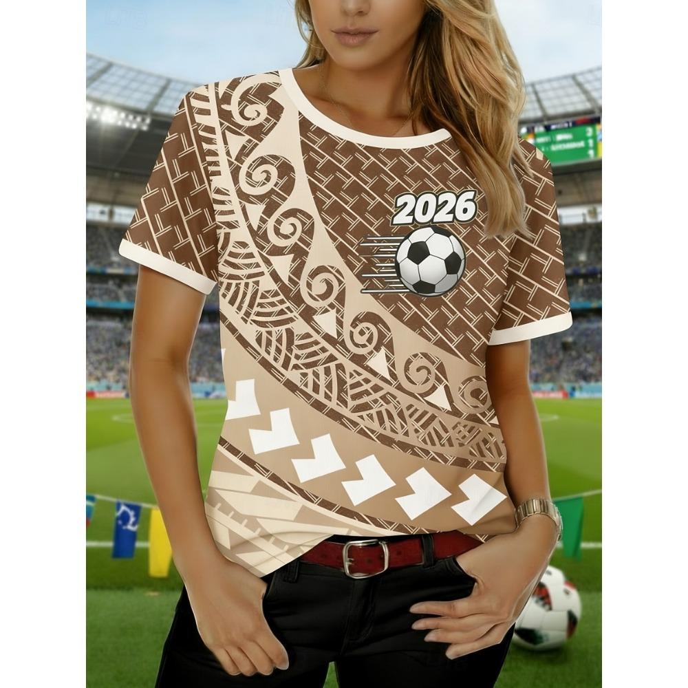 Women's T Shirt Tee Top Print Graphic Football Stylish Classic Casual Short Sleeve Crew Neck Regular Summer Spring