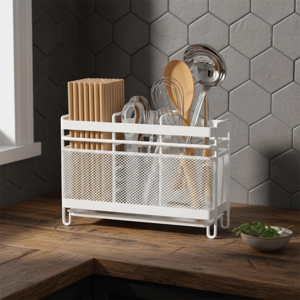 Wall-Mounted Cutlery Draining Rack Rust Proof Chopstick Cage Spoon Drainer Basket  Utensil Storage