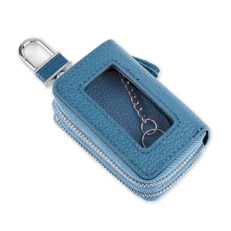 Leather Car Key Wallet With Double Zipper For Men And Women Daily Use