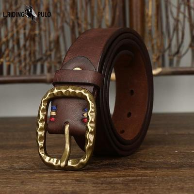 Ceinture épaisse pour homme avec boucle en laiton rétro épaisse Ceinture en cuir de vachette haut de gamme de première couche pour jeans