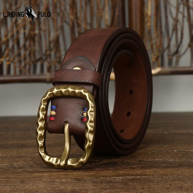 Men's Thick Belt Thick Retro Brass Buckle High-End First Layer Cowhide Leather Jeans Belt