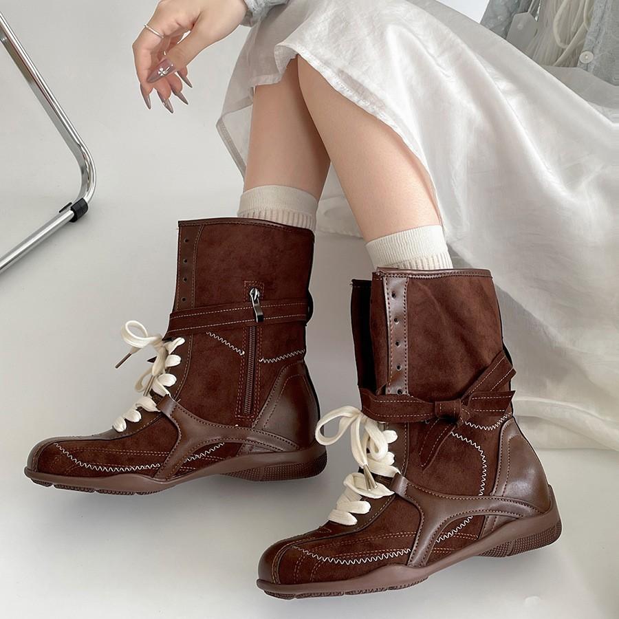 Retro British style black platform Martin boots women's 2025 new summer with skirt thin height-increasing medium boots