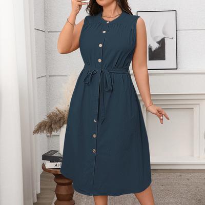 Women Spring Summer Elegant Slim Fit Button Style Sleeveless Dress Fashion Comfortable Versatile Dress