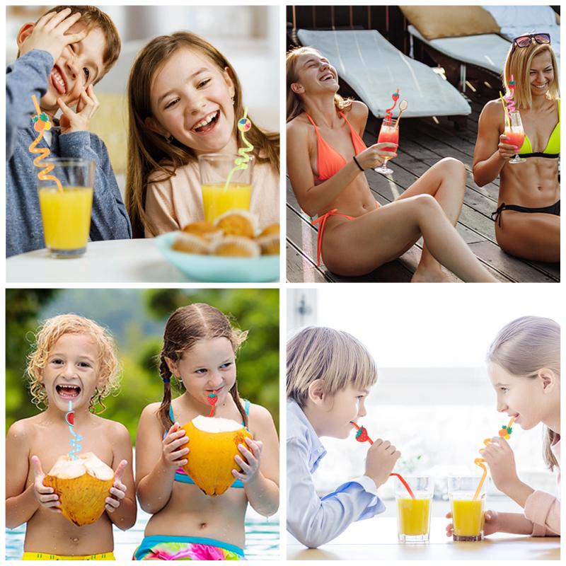24pcs Fruit Drinking Straws Multi-purpose Reusable Soft Flexible Easy To Clean Kids Party Supplies