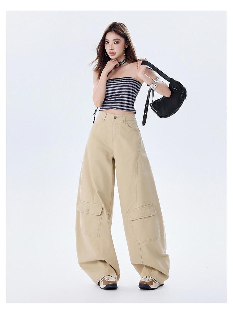 2026 Spring Trendy Military Green Curved Leg Workwear Jeans – Casual, Loose, and Versatile Drape for Women