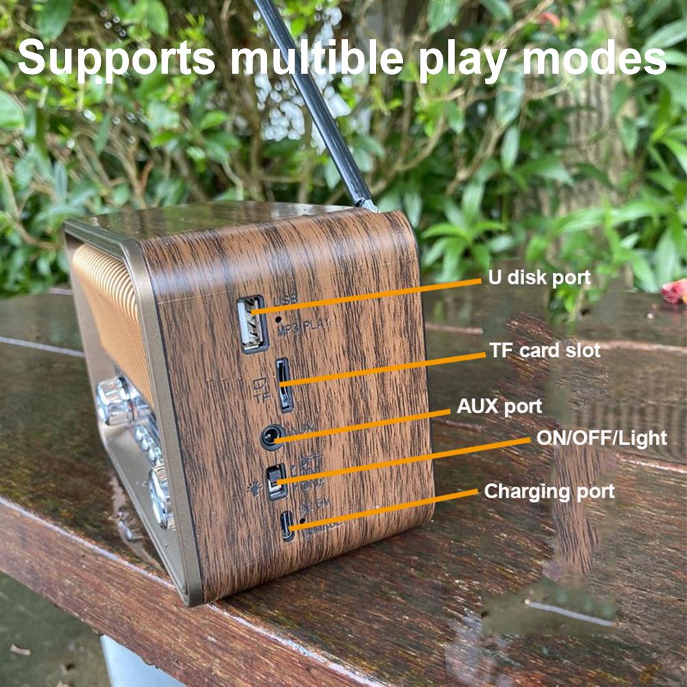 Portable FM AM SW Radio with BT Speaker LED Flashlight Vintage Radio Support TF Card for Home Office