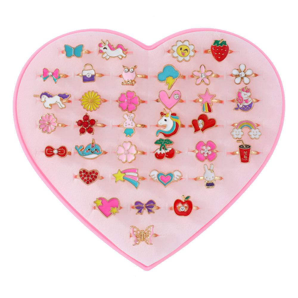 

Трансграничное мультяшное кольцо-сердечко для девочек - Модный набор принцессы с кристаллами и драгоценными камнями