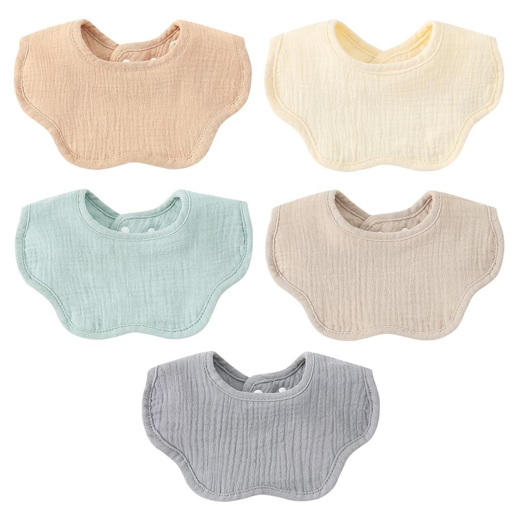 Comfort U Baby Set of for Boys and Snap Adjustable Baby Mealtime Solid Perfect for and School Bibs, 5, Girls, 100% Cotton, 6-Layer Gauze, Absorbent,