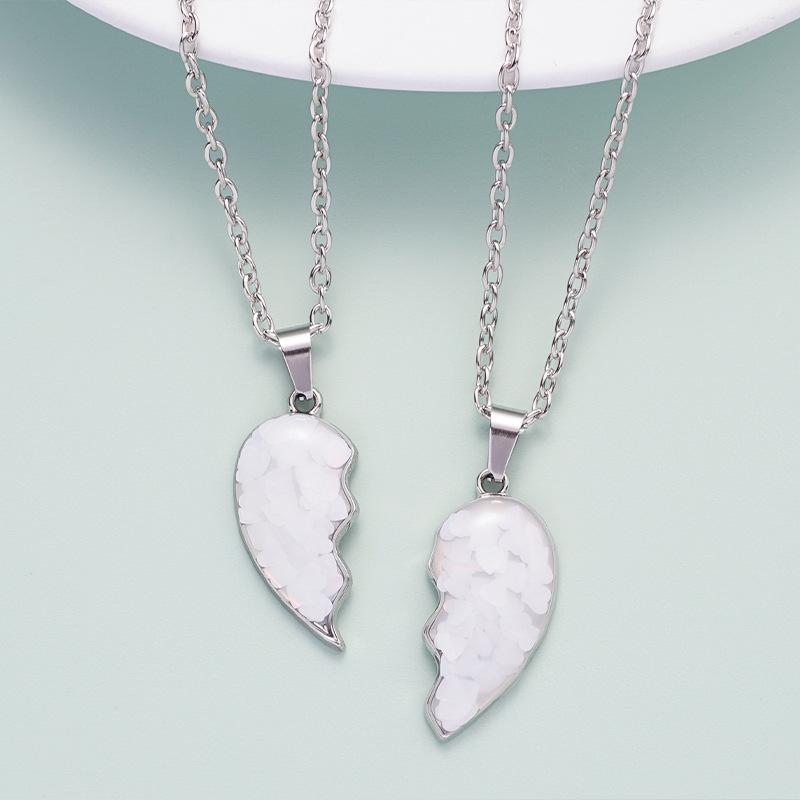 Cross-Border Pink Heart Patchwork Friendship Necklace for Kids - Versatile Best Friend Pendant
