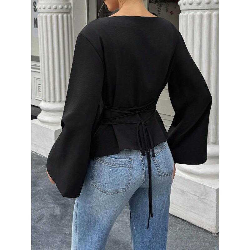 Damen S Einfarbiges Bootausschnitt Ausgestellte Lange Ärmel Schlank Geschnittenes T-Shirt Für Herbst Winter