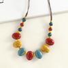 Cobblestone Shape Ceramic Bohemia Bead Necklace Vintage Pendant Jewelry Accessory