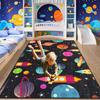 Cartoon Outer Space Rug for Kids Bedroom, Galaxy Planet Solar System Carpet, Educational Rockets and Satellites Play Mat