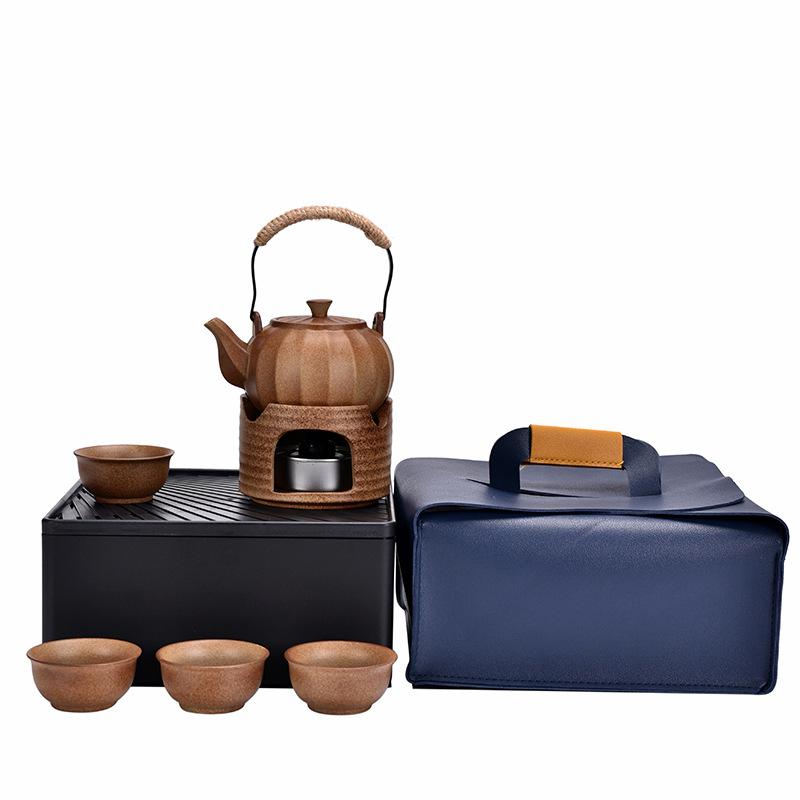 Firewood burning enclosure tea set customer creative portable kung fu ceramic travel tea set one pot four cups