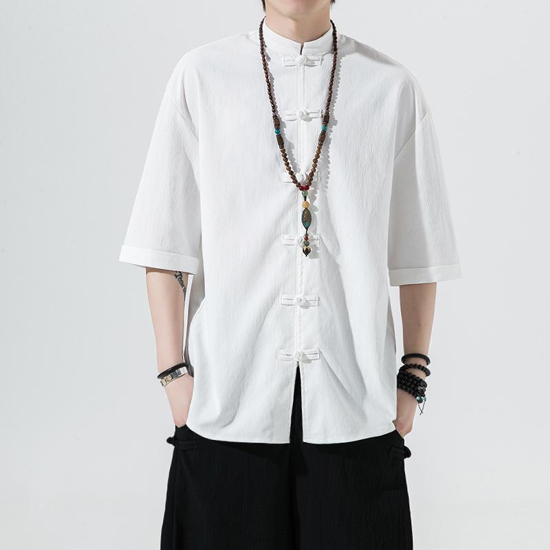 2024 Men's Retro Chinese-Style Cotton Linen Tang Suit Shirt - Plus Size Summer Casual Fashion