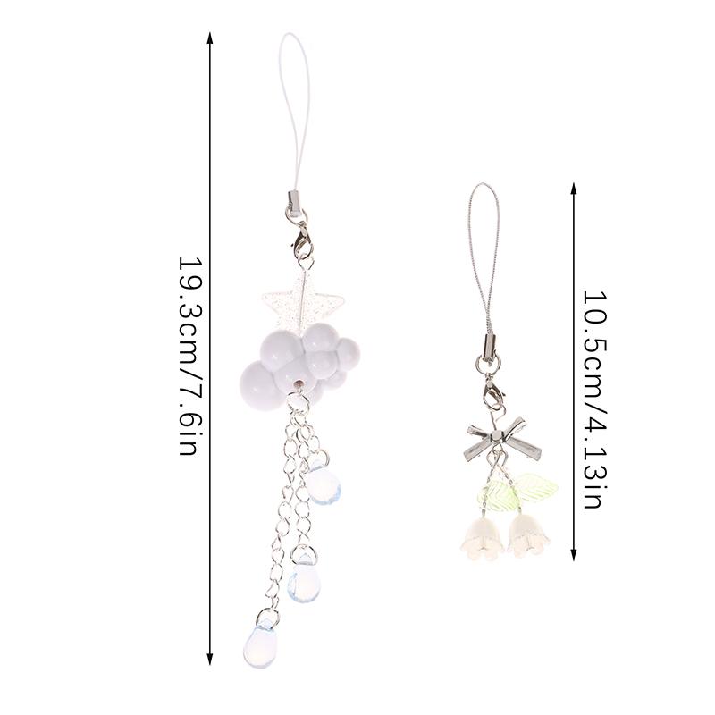Kawaii Y2K Cloud Bell Orchid Phone Pendant Cute Beaded Handmade Sweet Girl Keychain For Camera Ccd Charms