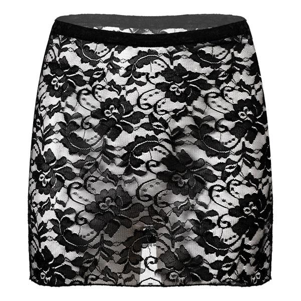 Women See Through Sexy Nightclub Mini Long Wrap Hips Skirt Female Hollow Lace Black Pleated Skirts for Women Summer
