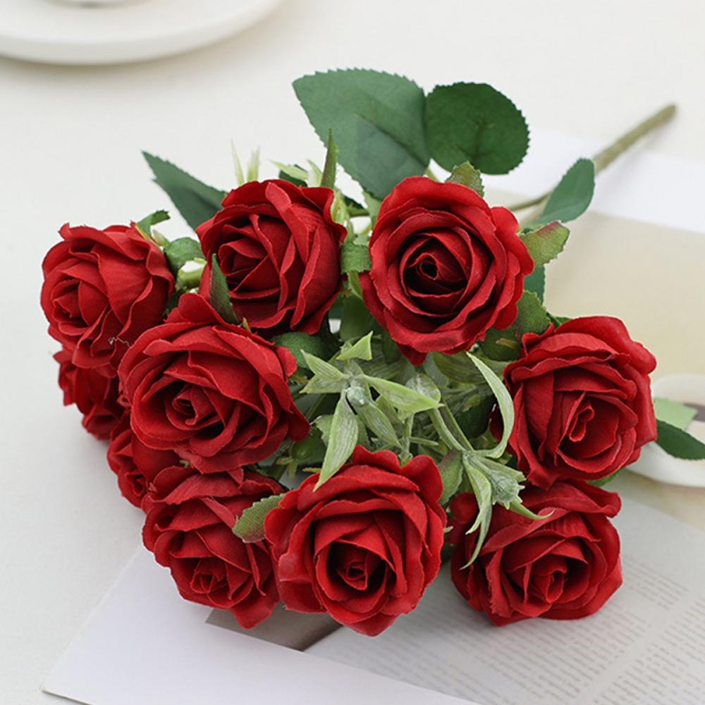 New 10 Heads Real Happy Flower 6 Colors Photography Photo Gift Valentine's Day Flowers Crystal Grass Bouquet Home Decorative