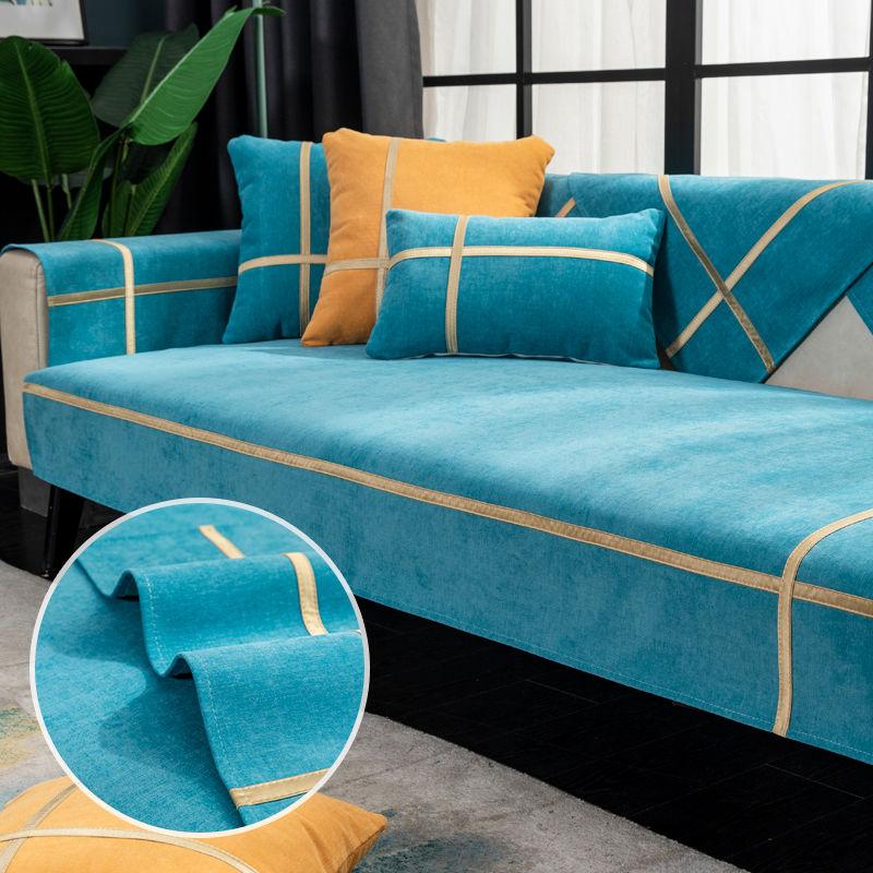 Льняной чехол для дивана утолщенный однотонный декор для гостиной подушка для дивана нескользящий пыленепроницаемый защитный чехол для мебели 70x70cm зелёный 2570₽