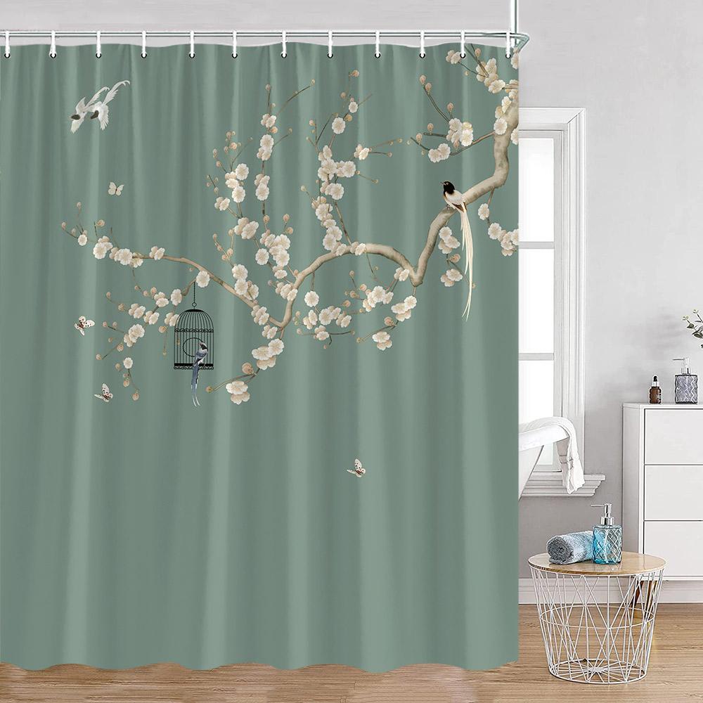 

Vintage Flowers Shower Curtains Classical Plant Blooming Blossom Floral Bathroom Curtain Polyester Fabric Home Decor For Bathtub W60H190(CM)-1 Pcs