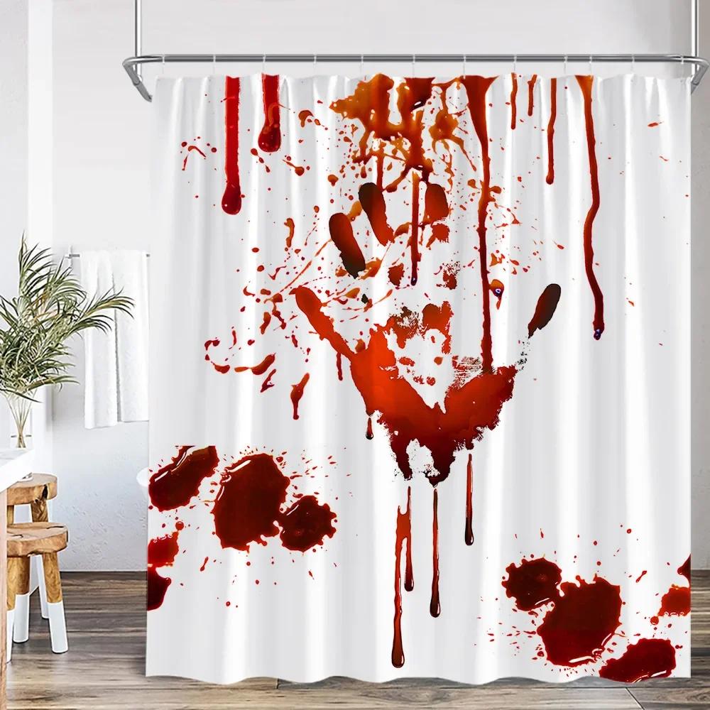 Bloody Handprints Halloween Blood Drops Help Me Shower Curtain Horror Bathroom Decoration Shower Curtain