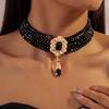 2025 Retro European Court Style Beaded Crystal Water Drop Pendant Necklace & Luxury Earrings Set
