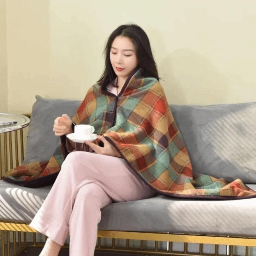 Multi-function Plaid Wearable Blanket Thicken Fleece-lined Casual Office Blanket Soft Warm Home Shawl Blanket Bedroom